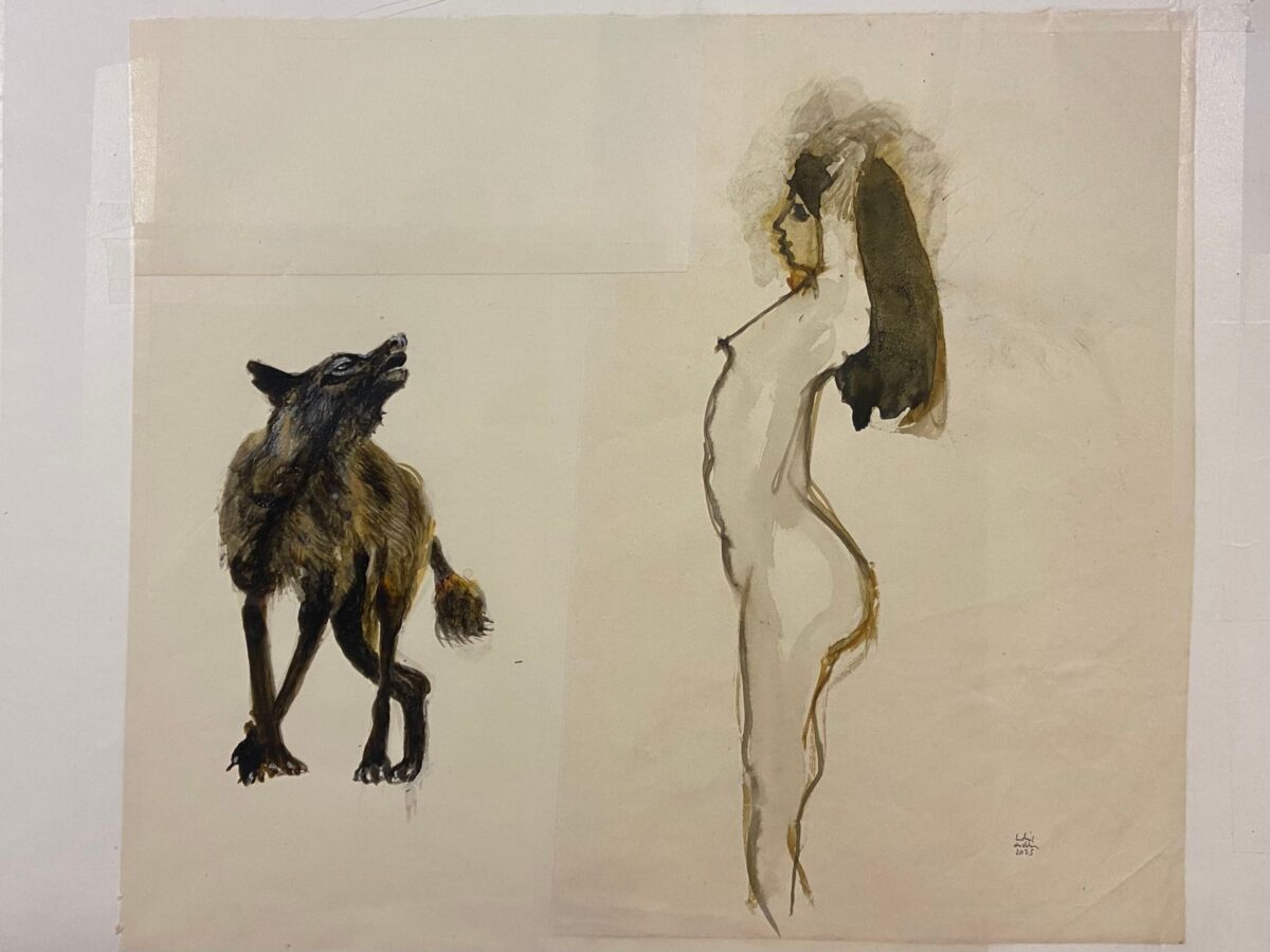 Encre naturelle sur papier au loup