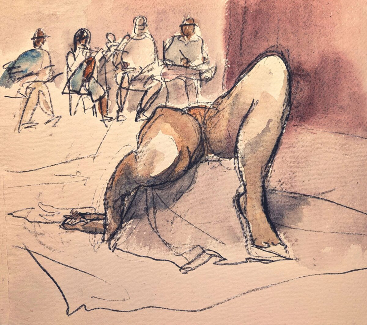 Pierre noire & Aquarelle